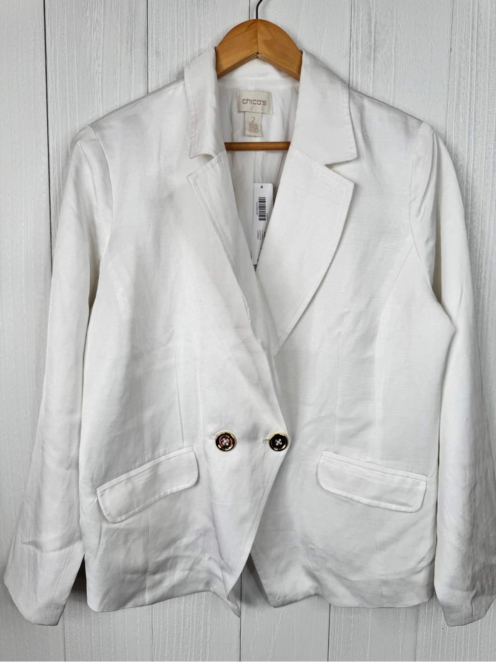 Chico's White Double-Breasted Linen Blend Blazer Size 2 (US 10/12) Women's
